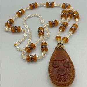 Vintage Amber Beaded Czech Glass Necklace JP401